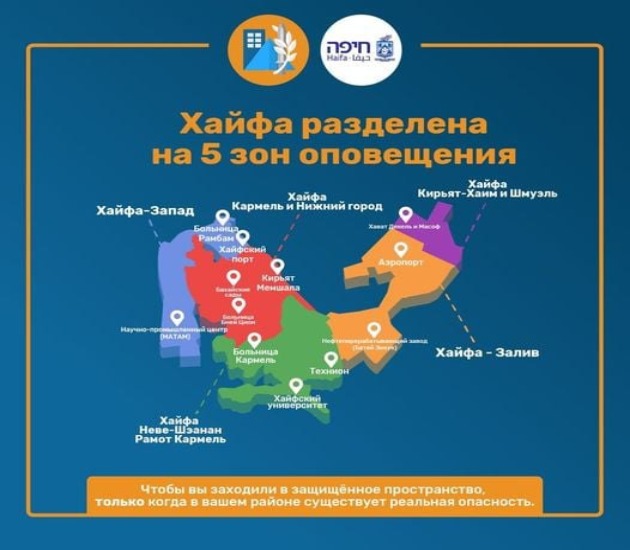 Напоминание: Xайфа разделена на 5 зон оповещения от Командования тыла